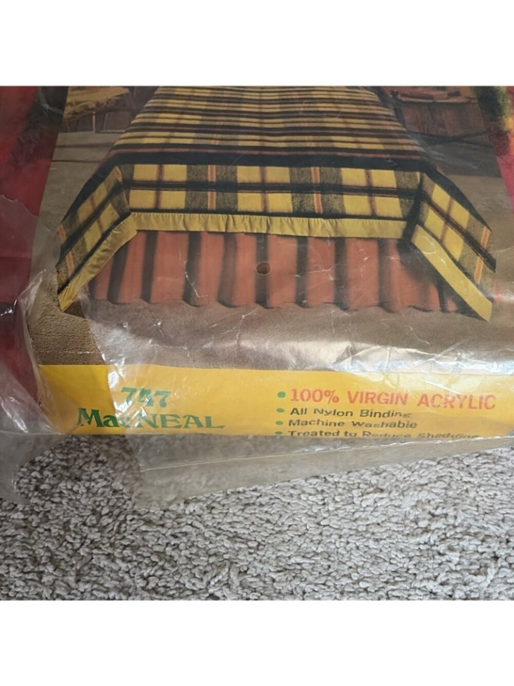 MCM 60s Beacon Plaid Blanket Twin Full 72" x 90" Red New Old Stock Vintage - Picture 4 of 7